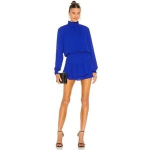 Krisa Turtleneck Ruffle Skirt Dress Azurite Blue Mini Long Sleeve Sz L Blue New